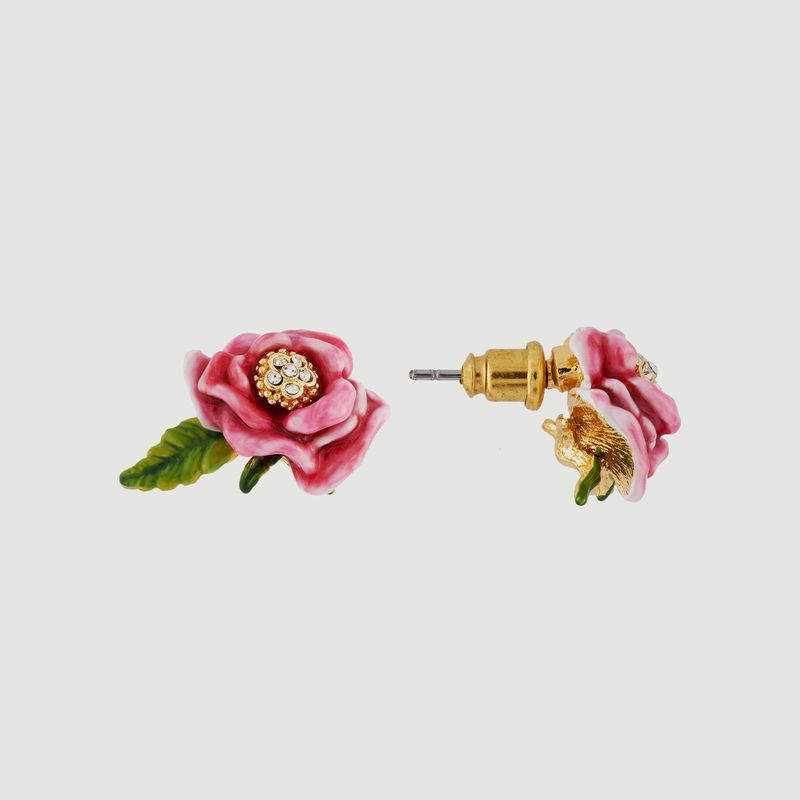 Boucles d'Oreilles Fleur Rose Et Feuille - Les Néréides