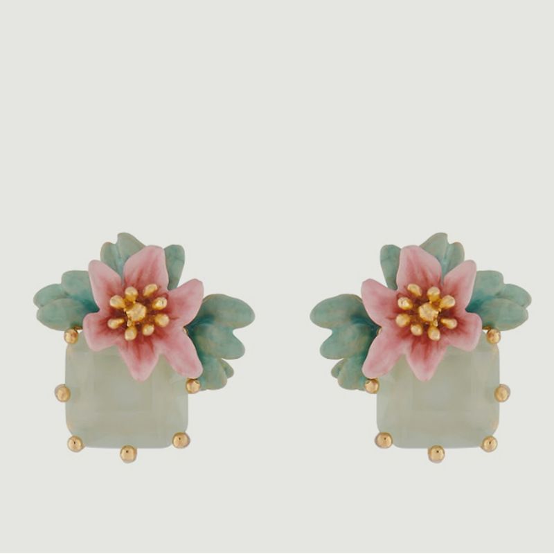 Lemon flower earrings with square stone - Les Néréides