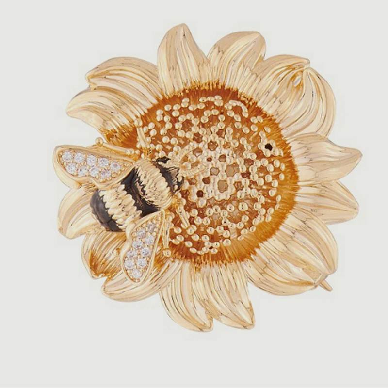 Sunflower and bumblebee brooch - Les Néréides