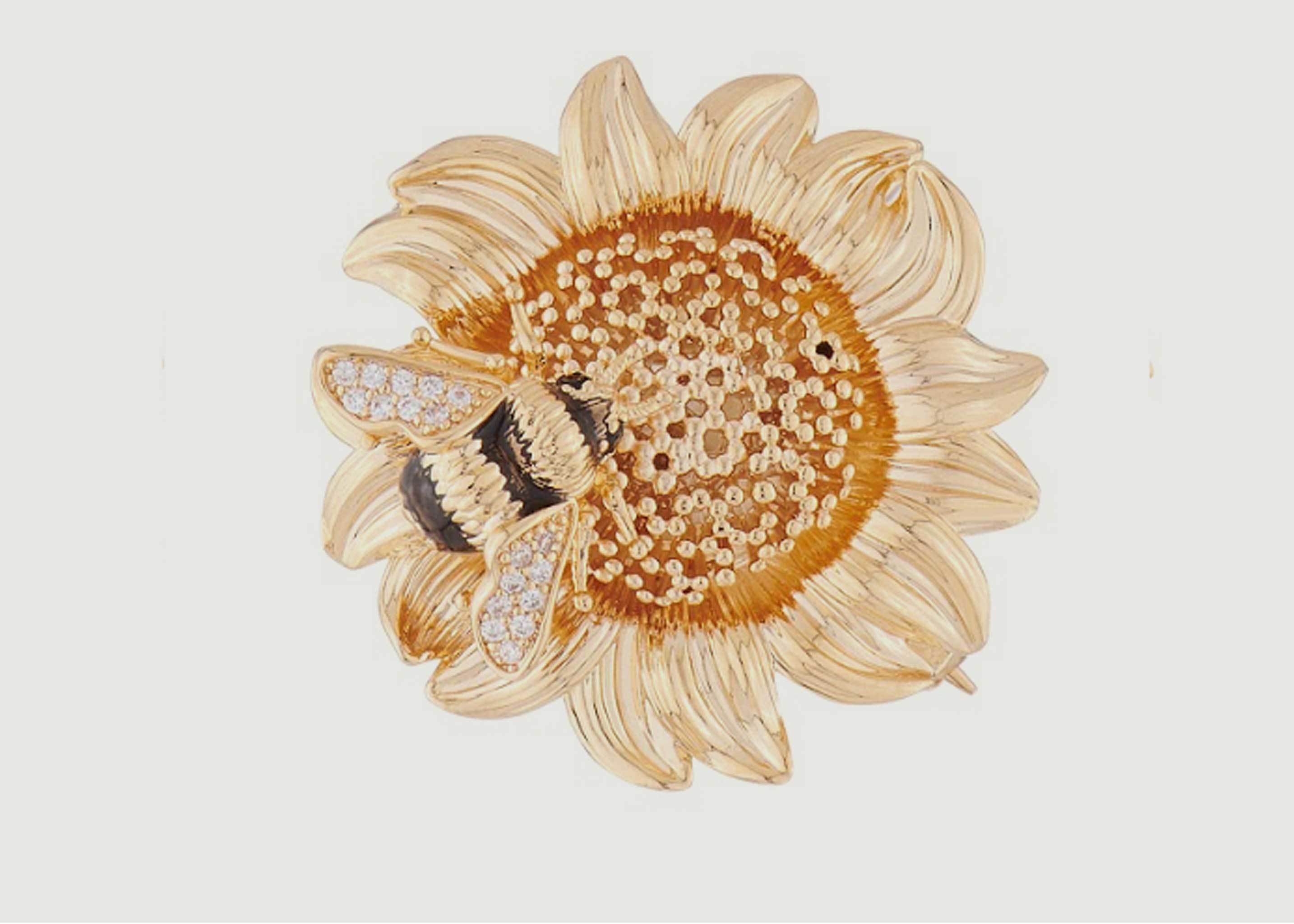 Sunflower and bumblebee brooch - Les Néréides