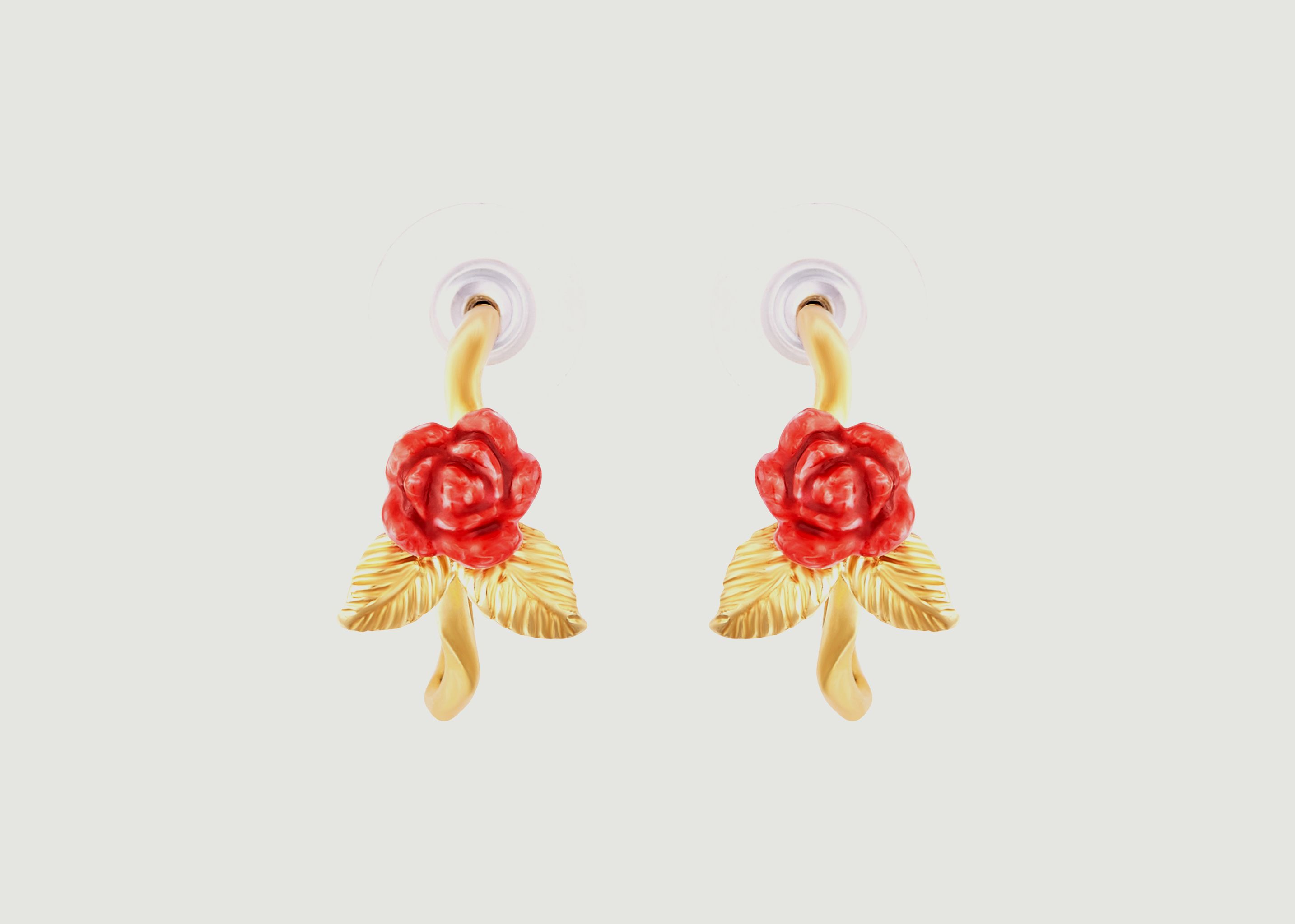 Rosebud and leaves stud hoop earrings - Les Néréides