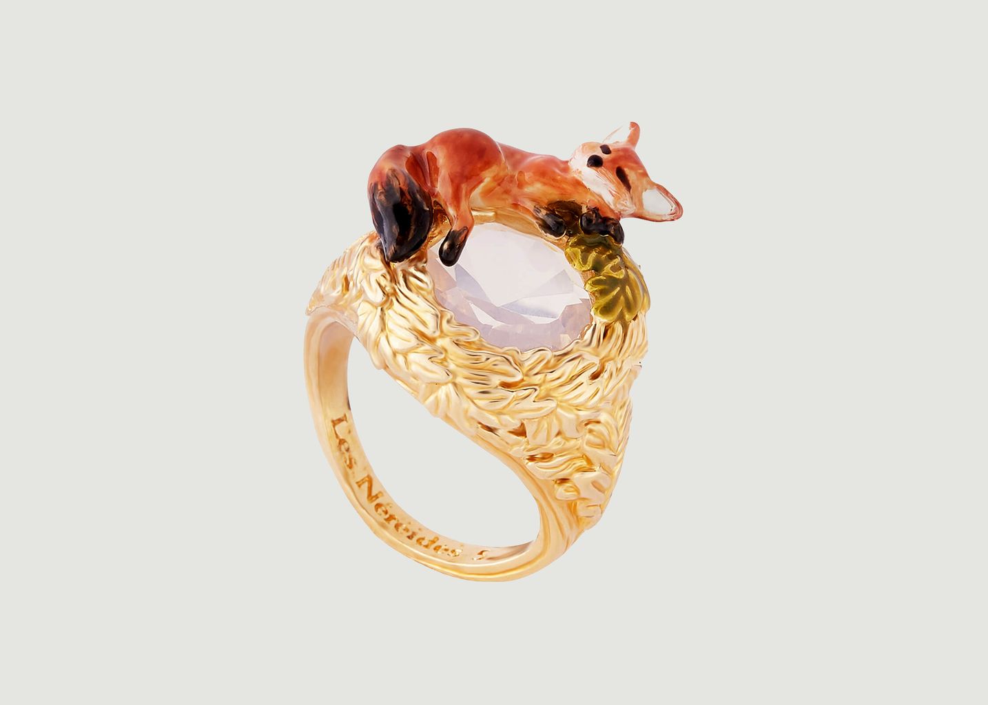 Fox cub with oak leaves wreath cocktail ring - Les Néréides