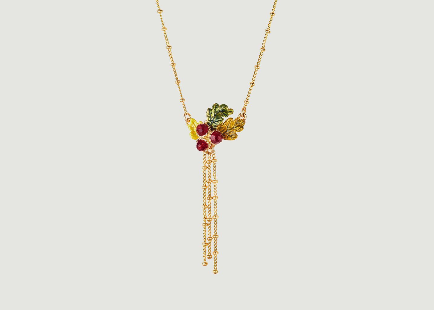 Acorns and oak leaves and chains pendant necklace - Les Néréides