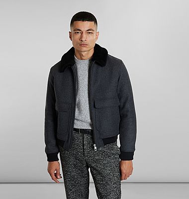 Sheepskin collar jacket in new wool made in France