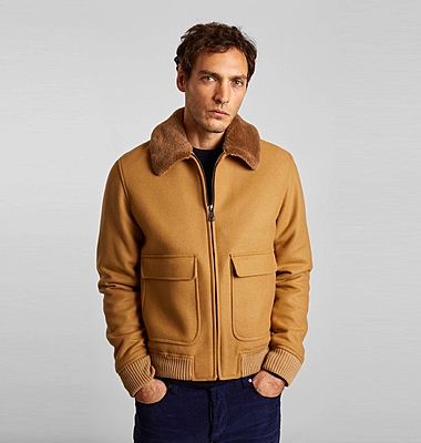 Sheepskin collar jacket in new wool made in France