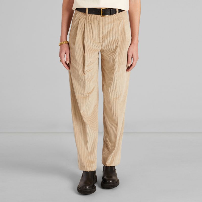Brown Flap Button Bottom Linen Pants