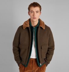 Camel sheepskin collar jacket
