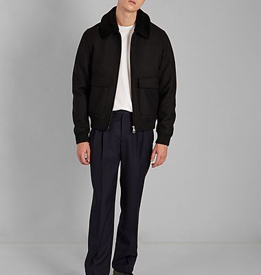Black sheepskin collar jacket