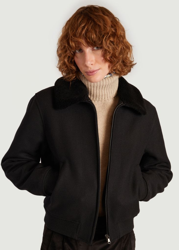 Shearling collar jacket in virgin wool  - L'Exception Paris