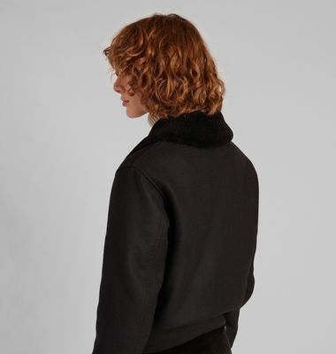 Shearling collar jacket in virgin wool 