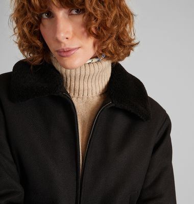 Shearling collar jacket in virgin wool 