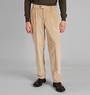Pantalon à double plis en velours épais