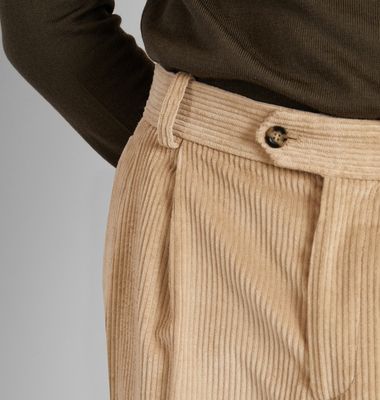 Pantalon à double plis en velours épais