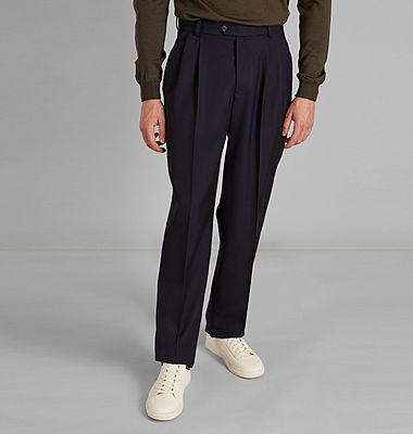 Pantalon à double plis en drap de laine