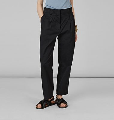 Double pleated cotton twill pants