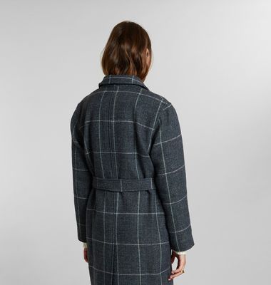 Straight belted checked overcoat made in France