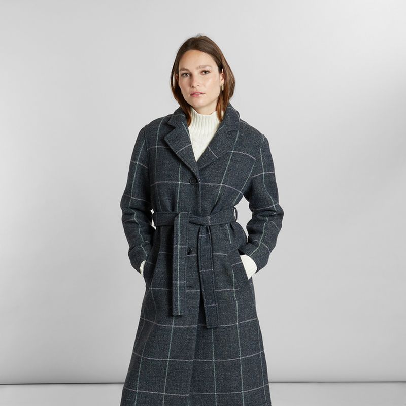 Karierter Mantel mit geradem Gürtel und Gürtel hergestellt in Frankreich - L'Exception Paris