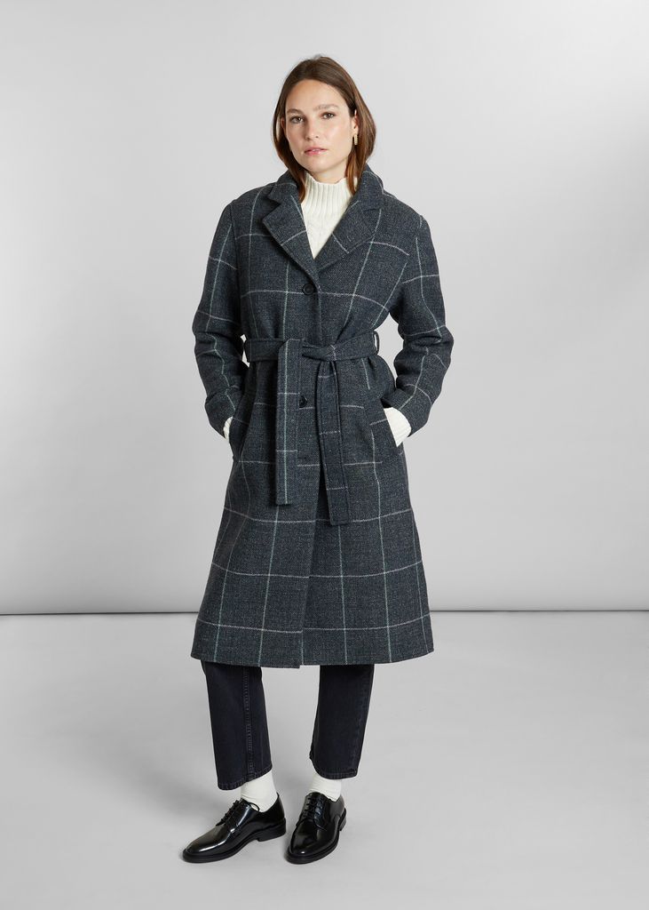 Karierter Mantel mit geradem Gürtel und Gürtel hergestellt in Frankreich - L'Exception Paris