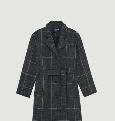Straight belted checked overcoat made in France