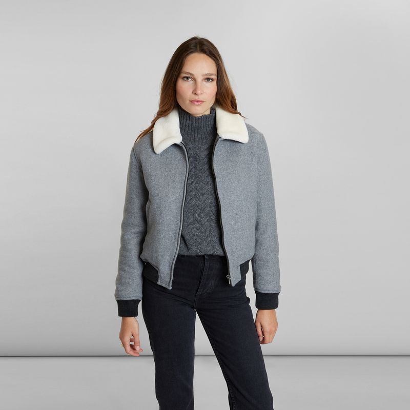 Wool aviator jacket, ecru collar - L'Exception Paris
