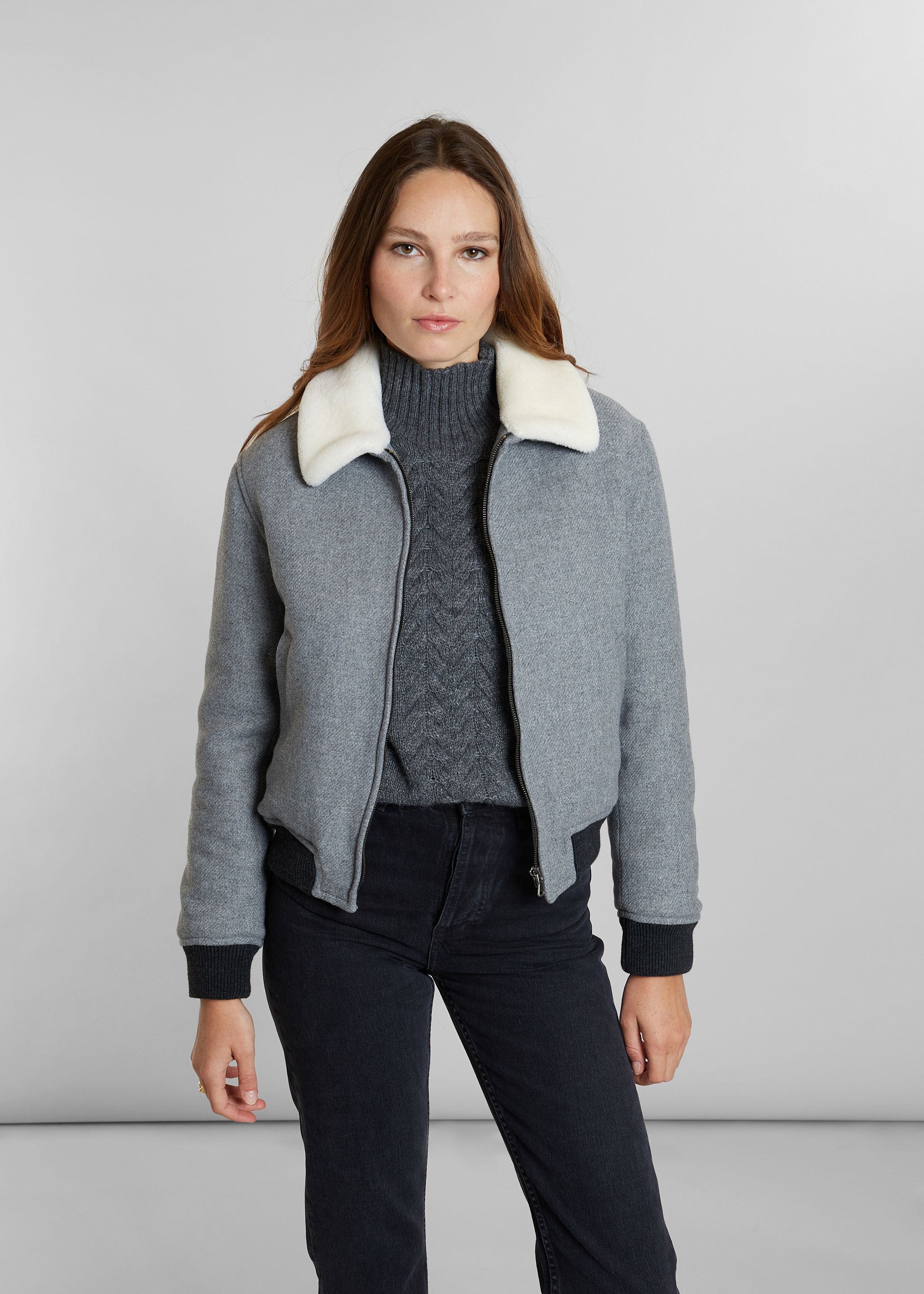 Wool aviator jacket, ecru collar - L'Exception Paris