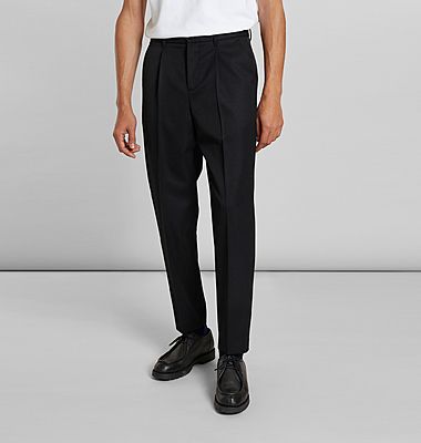 Pleated wool blend trousers