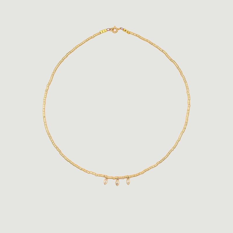 3 marquises gold plated brass chocker necklace - Luj Paris