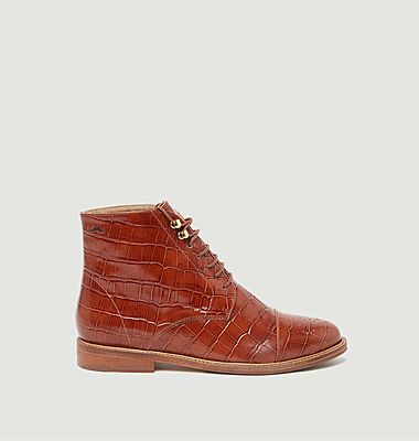 Lucienne croco effect leather lace-up boots