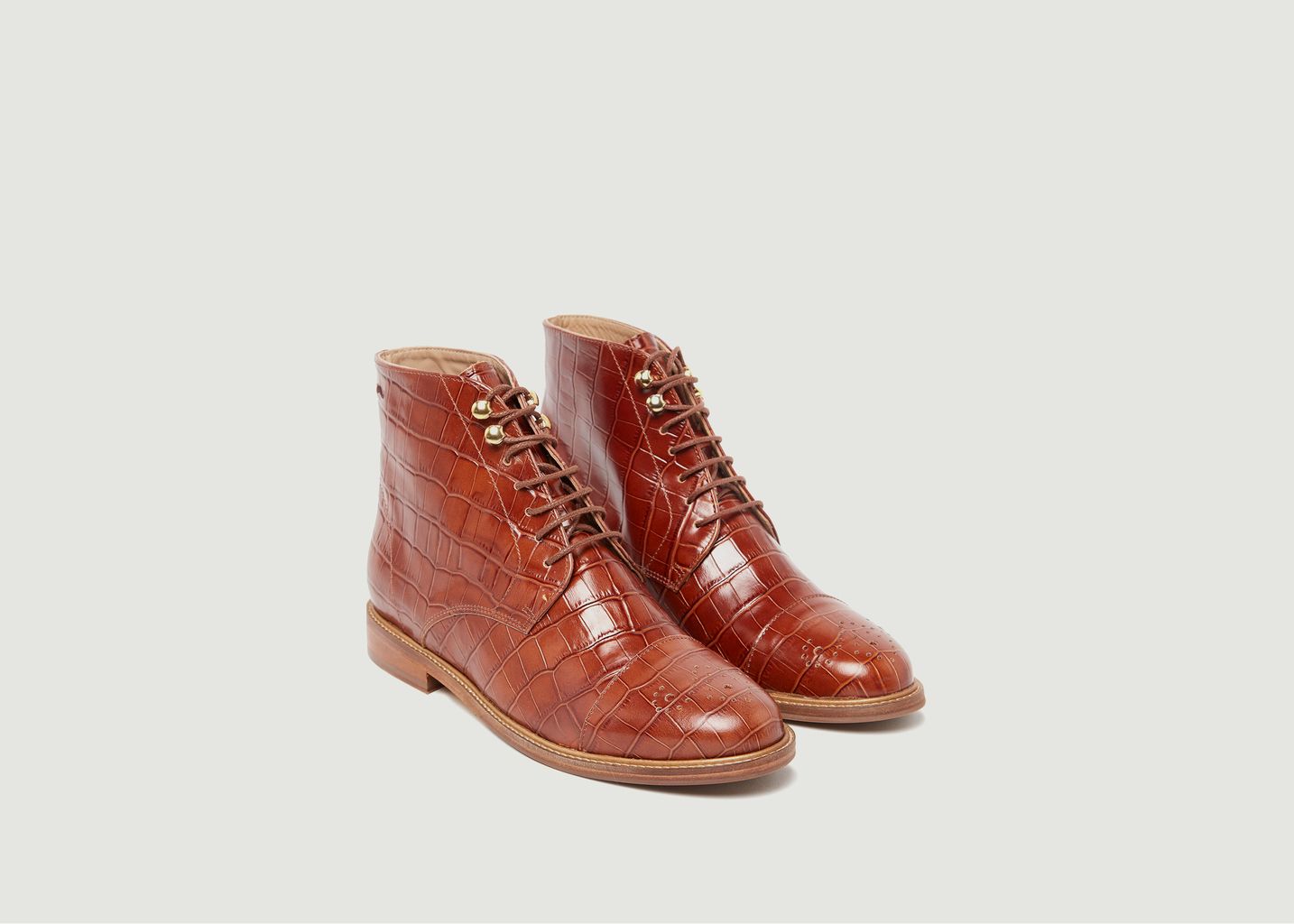 Bottines à lacets en cuir façon croco Lucienne - M. Moustache