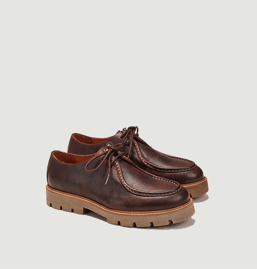 Gontran pull-up grained leather platform derbies Brown Odaje ex M
