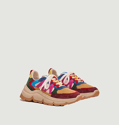 Multicolored low-top sneakers in suede and mesh Ornella