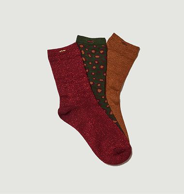 Pack de 3 paires de chaussettes brillantes et motif léopard
