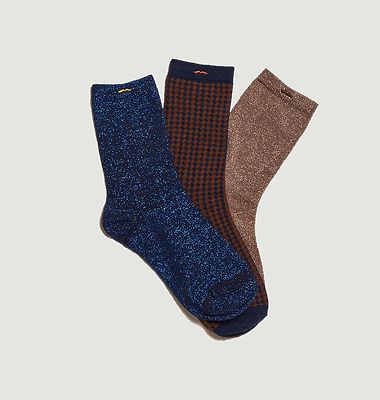 Pack of 3 pairs of shiny houndstooth socks