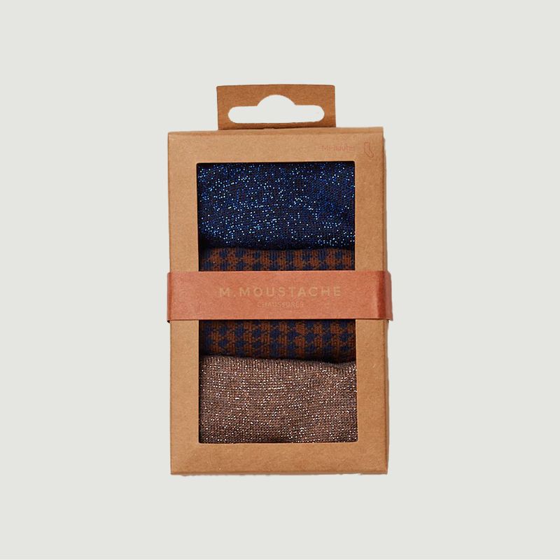 Packung mit 3 Paar shiny houndstooth socks - M.Moustache