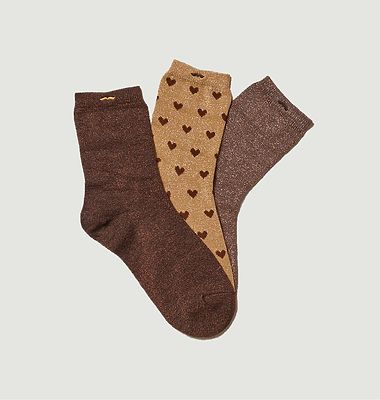 Pack de 3 paires de chaussettes brillantes et motif cœurs