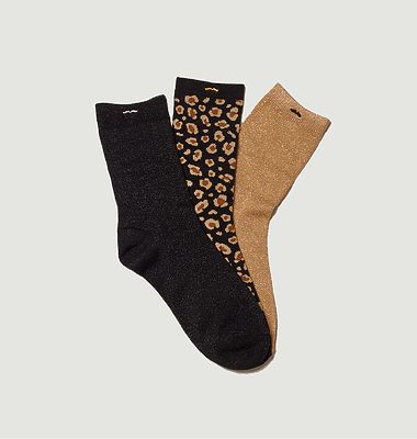 Pack of 3 glossy leopard print socks