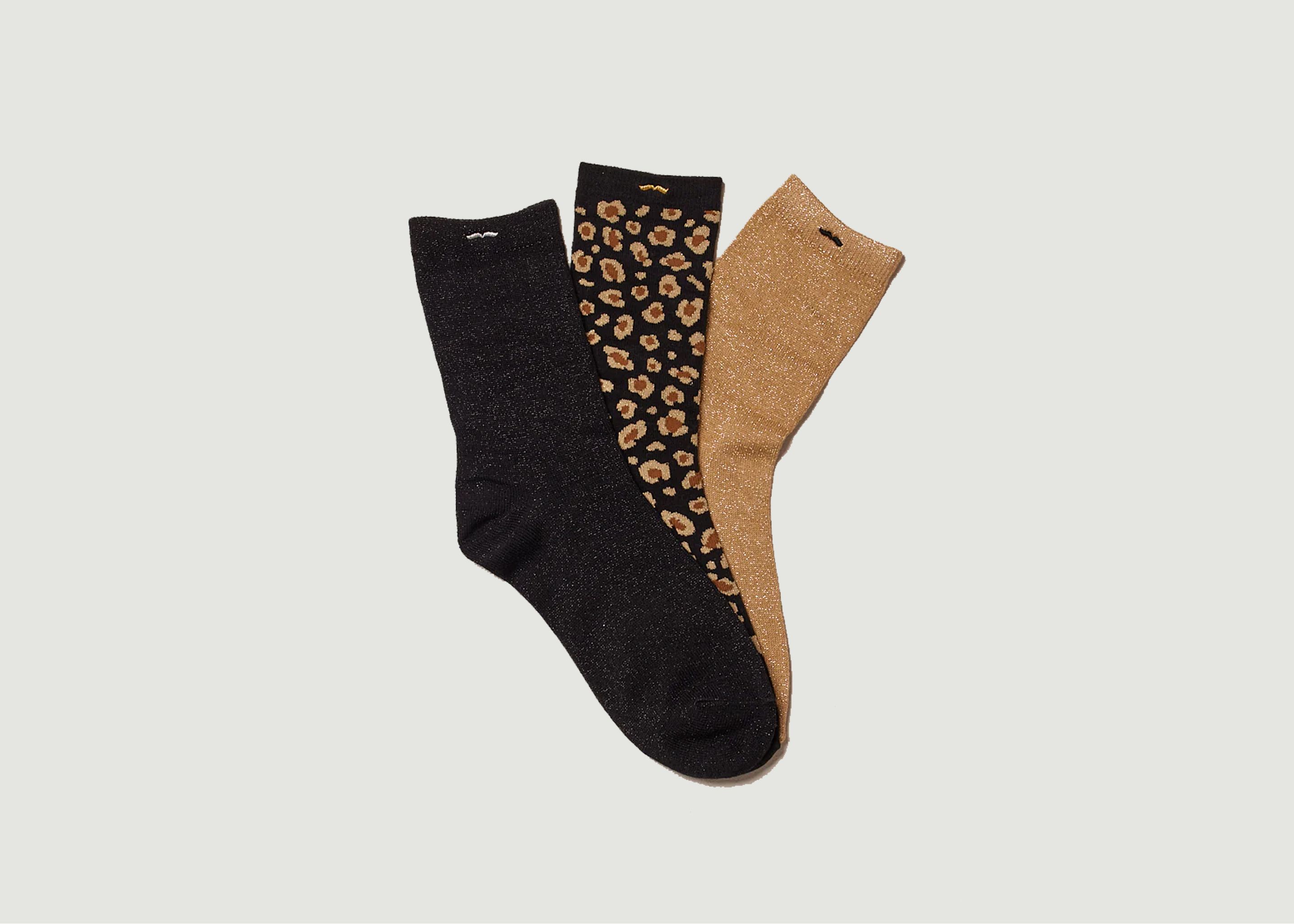 Packung mit 3 glossy leopard print socks - M.Moustache