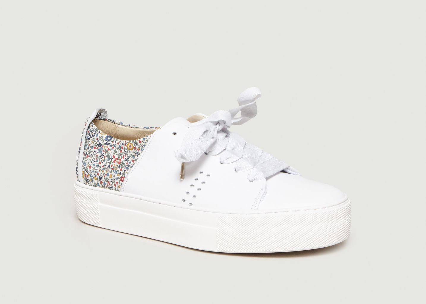 sneakers rené cuir et liberty a plateau blanc monsieur moustache | l