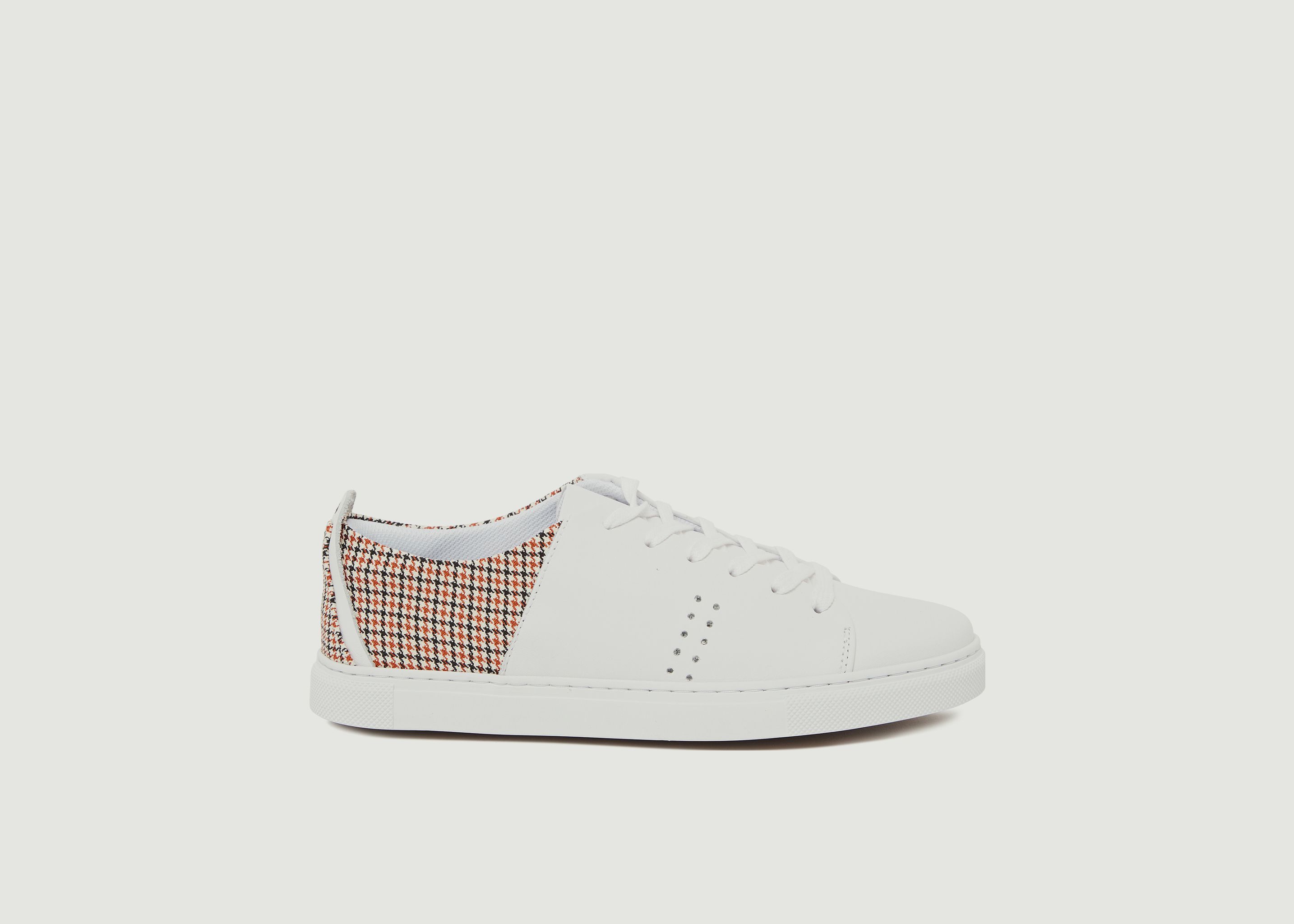 René leather and houndstooth pattern fabric sneakers - M.Moustache