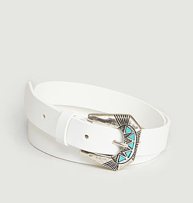 Leather belt with fancy buckle