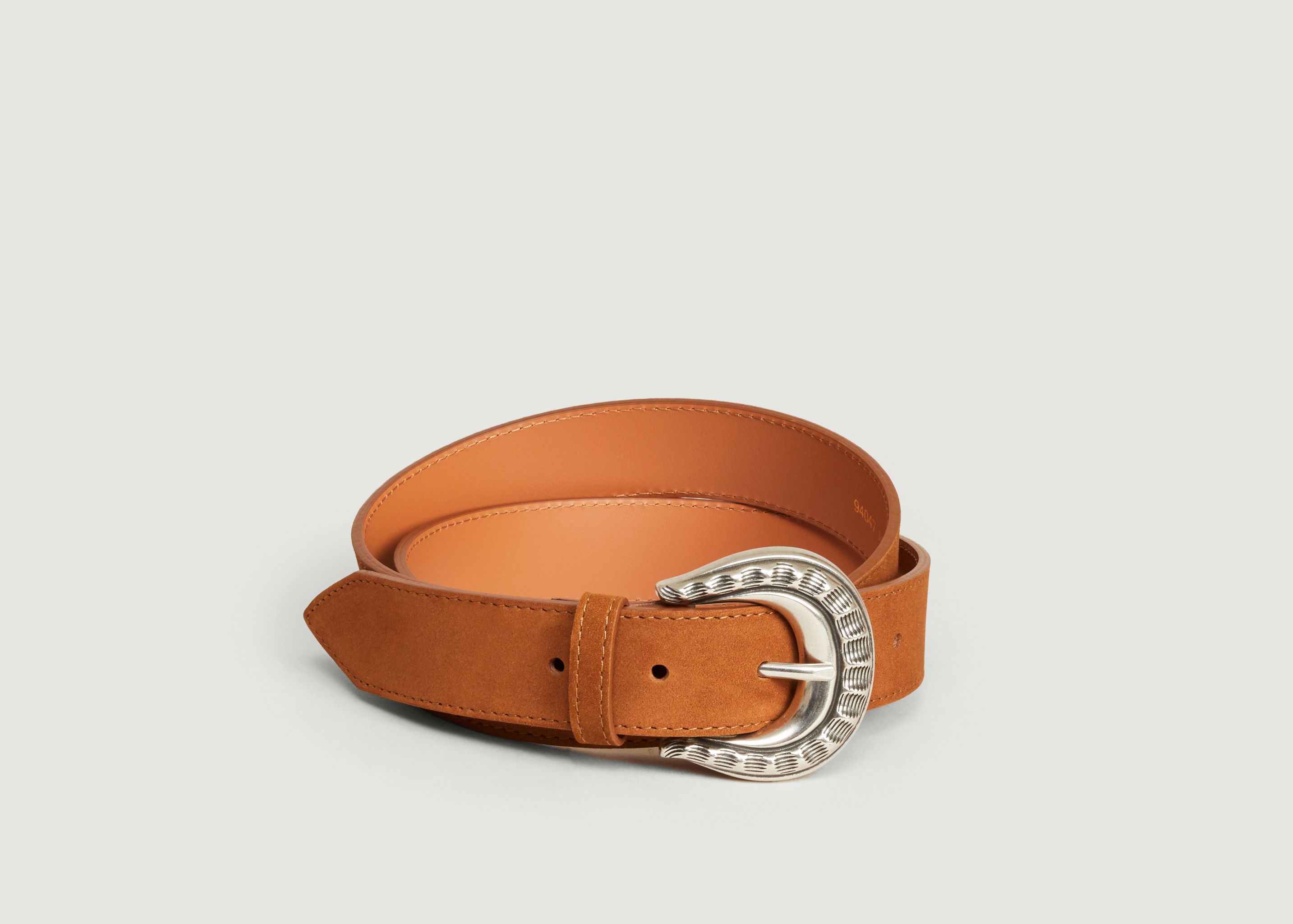 Suede leather belt with hammered buckle - Maison Boinet