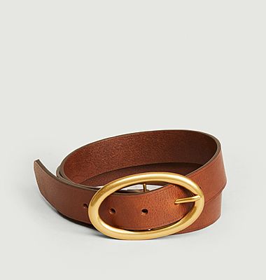 Leather belt with oval buckle
