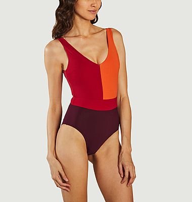 1-piece V-neck Colorblock swimsuit