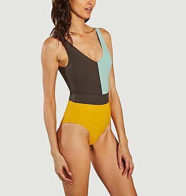 1-piece V-neck Colorblock swimsuit