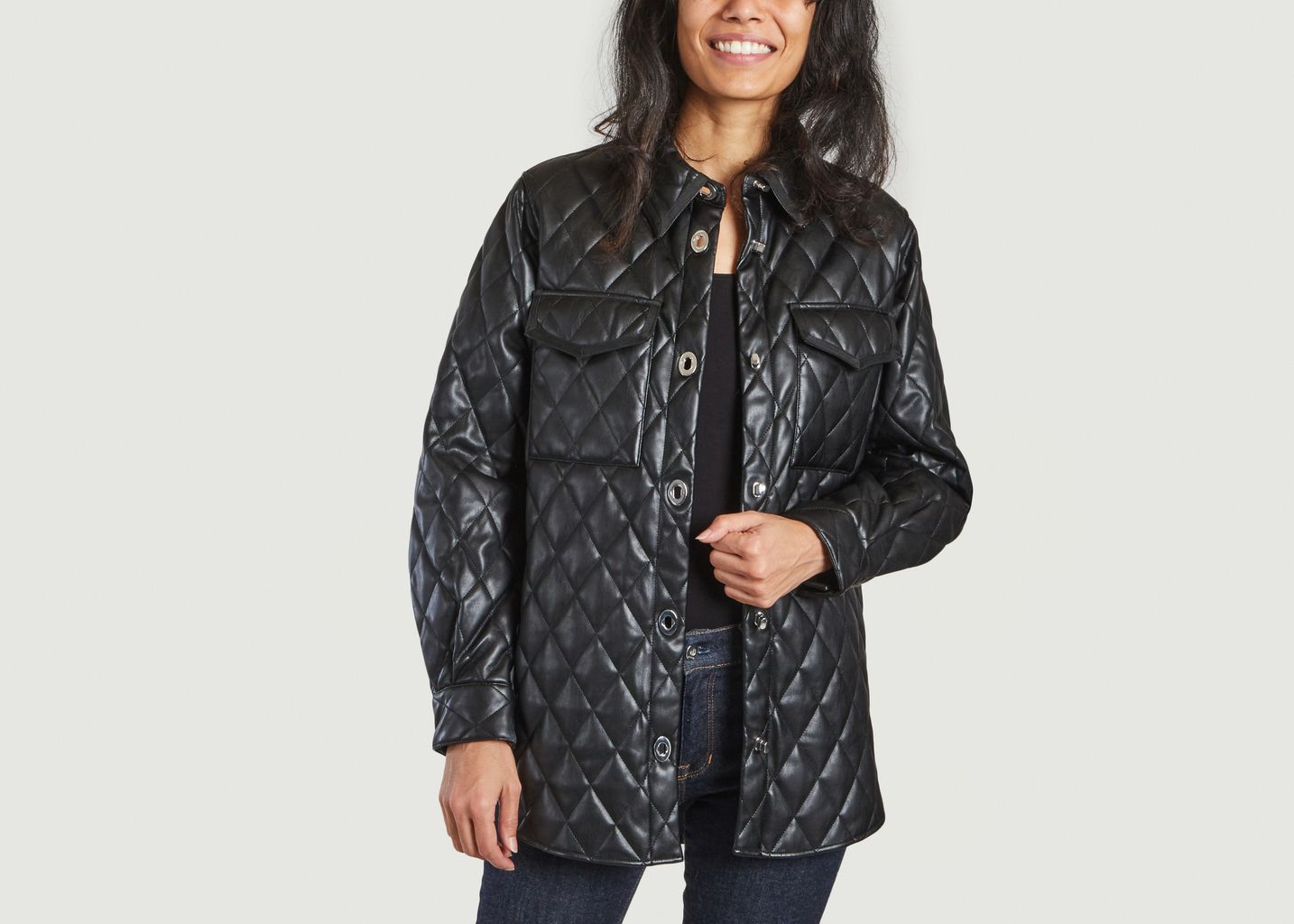 Womens Maje black Quilted Leather Jacket