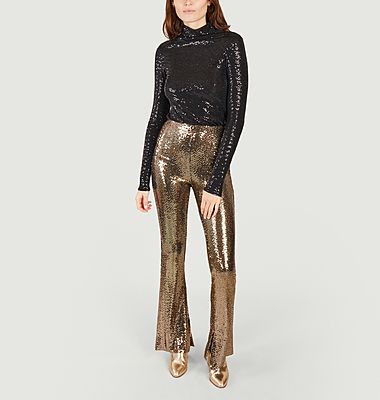 Sequined stretch and flare trousers