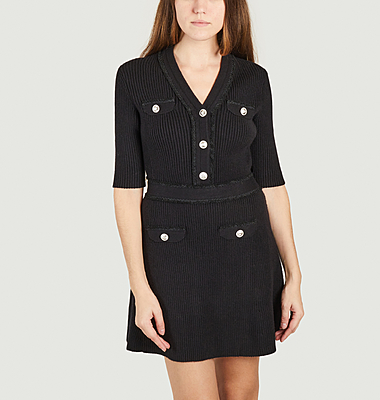 Schwarzes Kleid aus geripptem Viskose-Strick