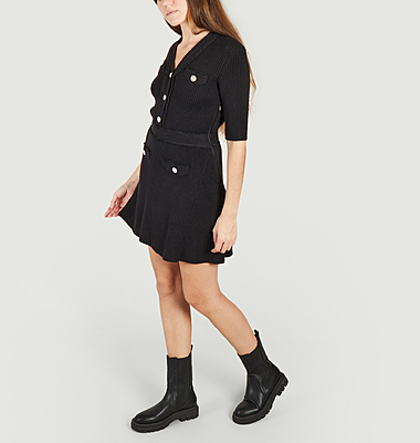 Schwarzes Kleid aus geripptem Viskose-Strick