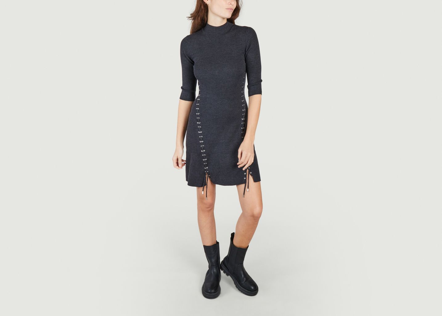 Short sweater dress with Roleana lacing - Maje