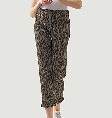 Pantalon 7/8e en coton et cachemire motif léopard